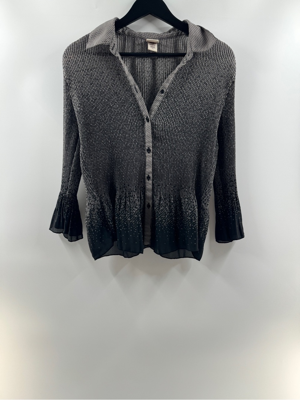 Covington Black & Gray Pleated Sheer Button Up Blouse – Women's Small